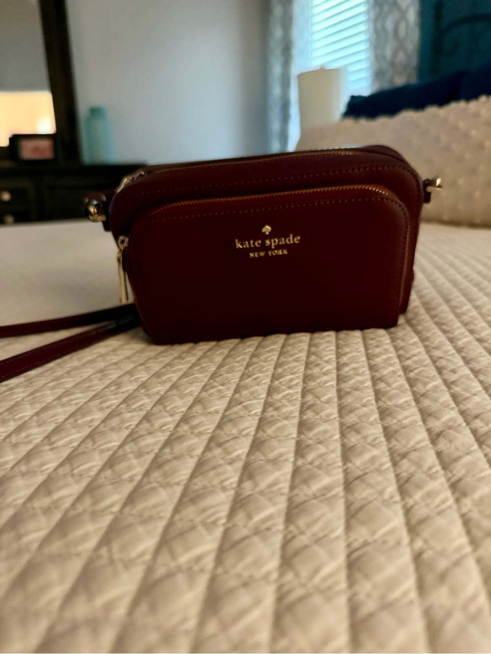 kate spade wine red leather crossbody with gold hardware